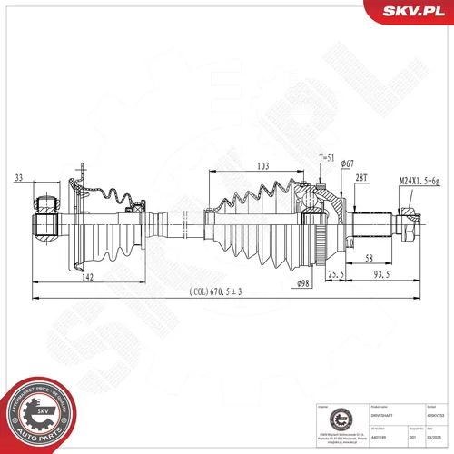 Hnací hriadeľ ESEN SKV 40SKV253