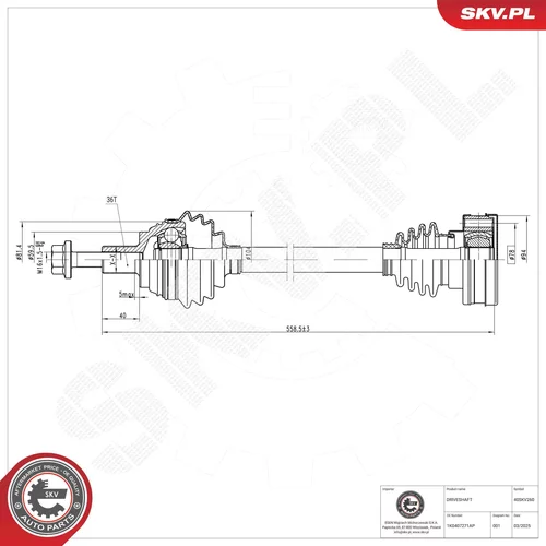 Hnací hriadeľ ESEN SKV 40SKV260