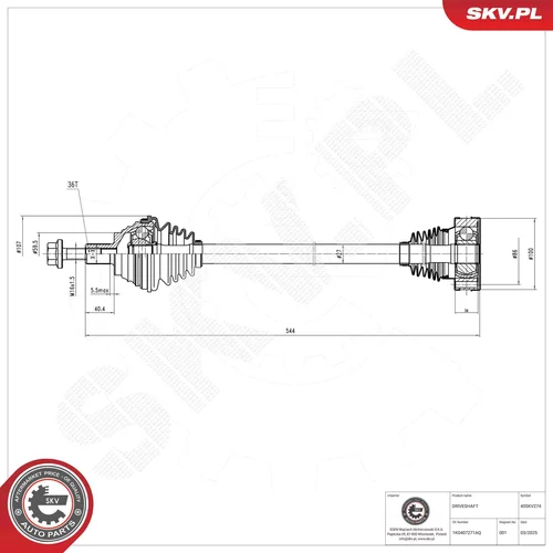 Hnací hriadeľ ESEN SKV 40SKV274