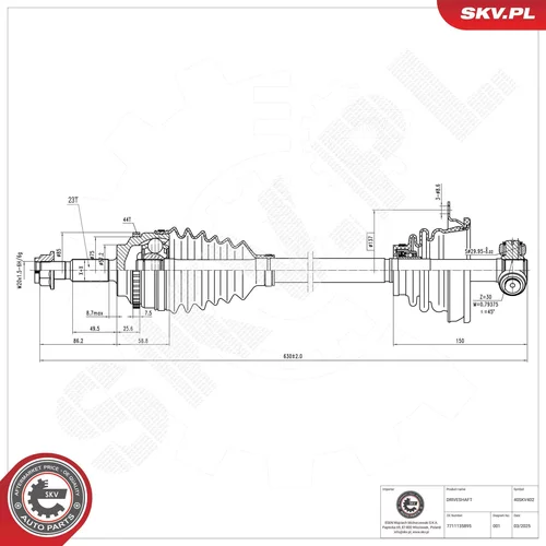 Hnací hriadeľ ESEN SKV 40SKV402