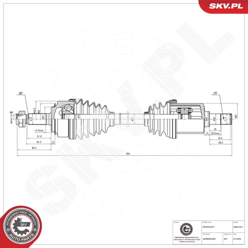 Hnací hriadeľ ESEN SKV 40SKV107