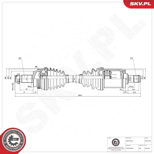 Hnací hriadeľ ESEN SKV 40SKV159