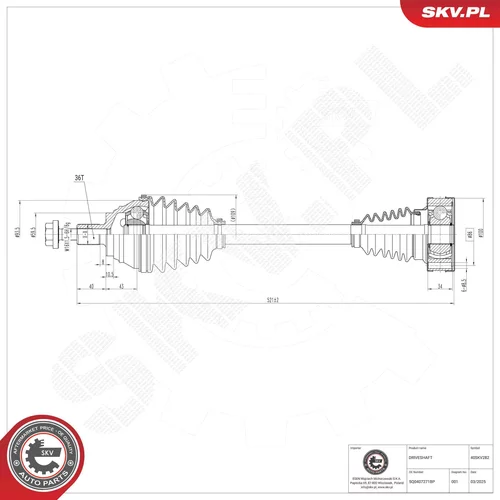 Hnací hriadeľ ESEN SKV 40SKV282