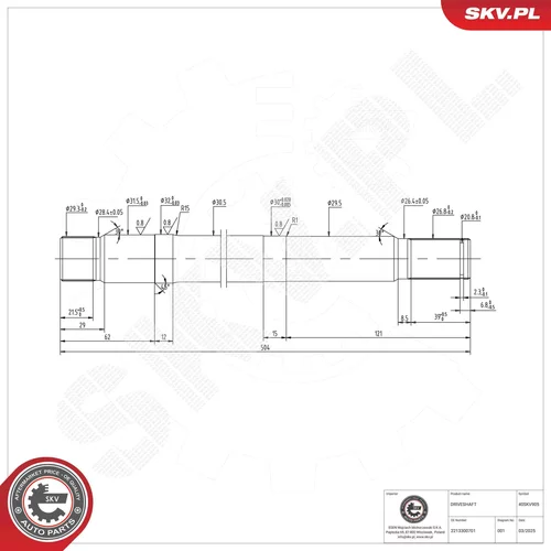 Predlohový hriadeľ ESEN SKV 40SKV905