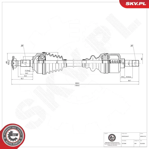 Hnací hriadeľ ESEN SKV 40SKV122