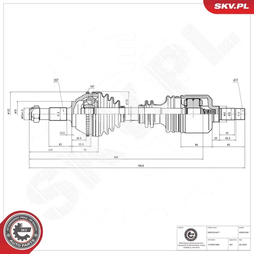 Hnací hriadeľ ESEN SKV 40SKV340