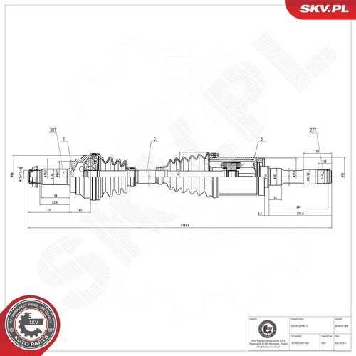Hnací hriadeľ ESEN SKV 40SKV184