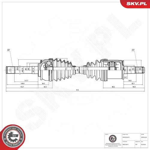 Hnací hriadeľ ESEN SKV 40SKV233