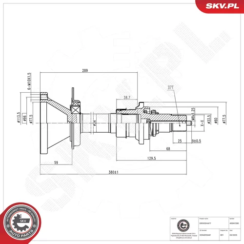 Hnací hriadeľ ESEN SKV 40SKV280