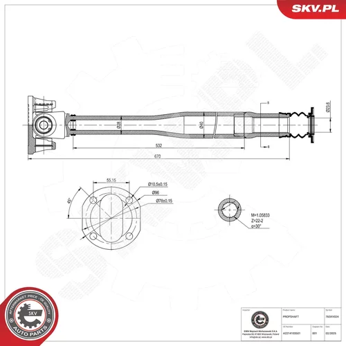Hnací hriadeľ 76SKV024 (ESEN SKV) - obr. 1