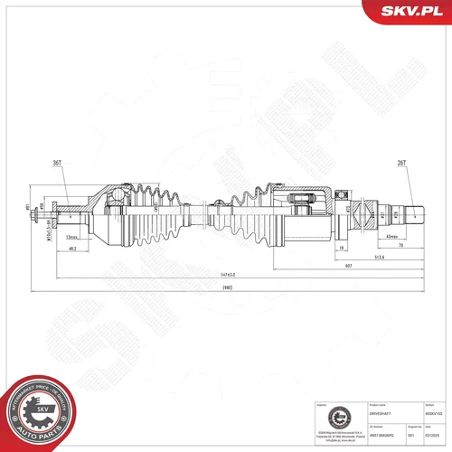 Hnací hriadeľ ESEN SKV 40SKV153