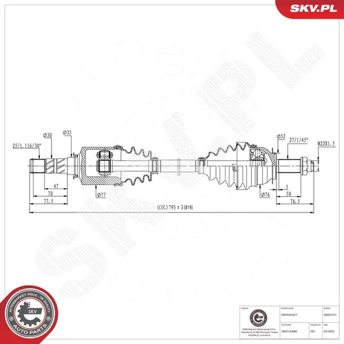 Hnací hriadeľ ESEN SKV 40SKV161