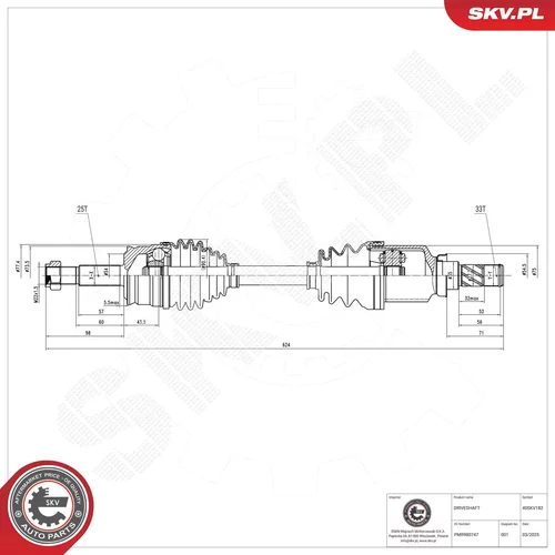 Hnací hriadeľ ESEN SKV 40SKV182