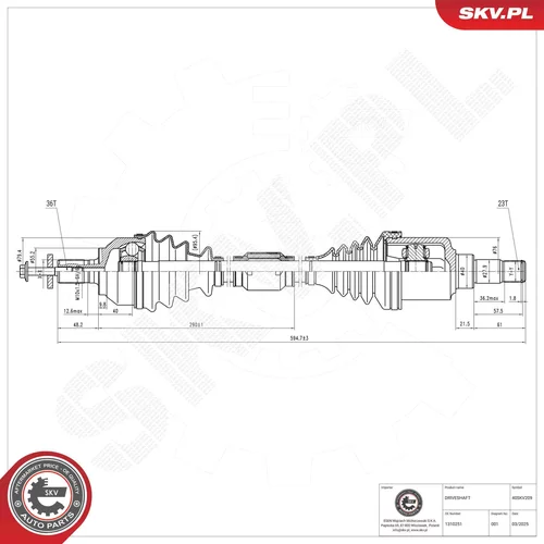 Hnací hriadeľ ESEN SKV 40SKV209