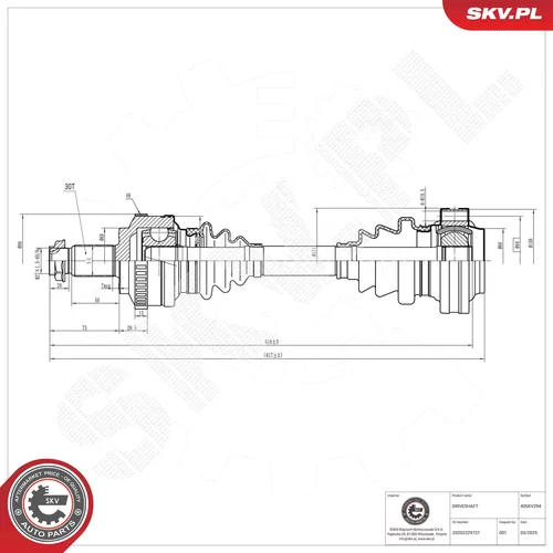 Hnací hriadeľ ESEN SKV 40SKV294