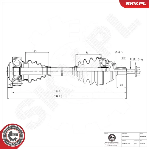 Hnací hriadeľ ESEN SKV 40SKV028