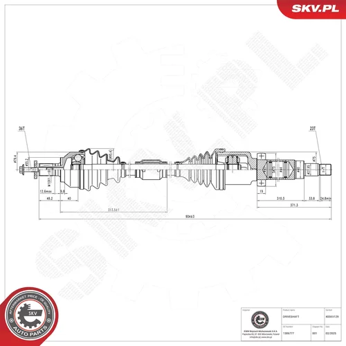 Hnací hriadeľ ESEN SKV 40SKV129