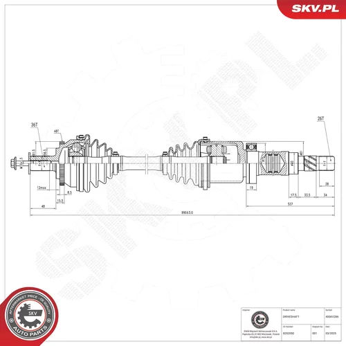 Hnací hriadeľ ESEN SKV 40SKV286