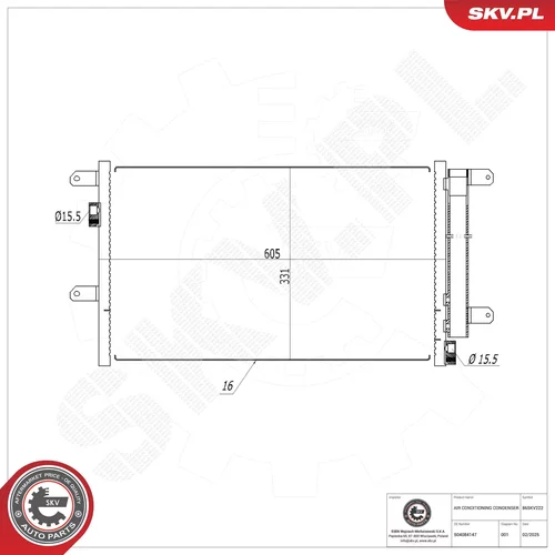 Kondenzátor klimatizácie ESEN SKV 86SKV222