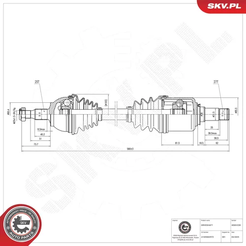 Hnací hriadeľ ESEN SKV 40SKV230