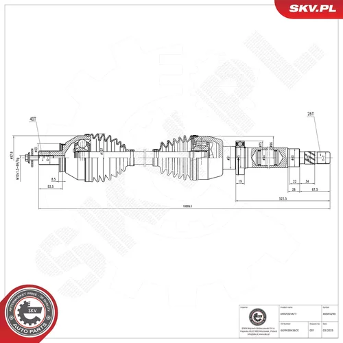 Hnací hriadeľ ESEN SKV 40SKV290