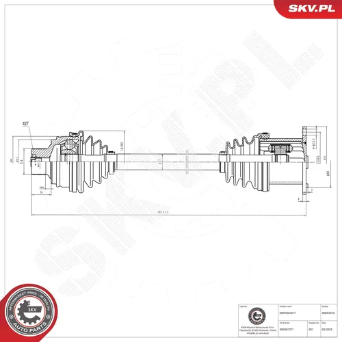 Hnací hriadeľ ESEN SKV 40SKV310