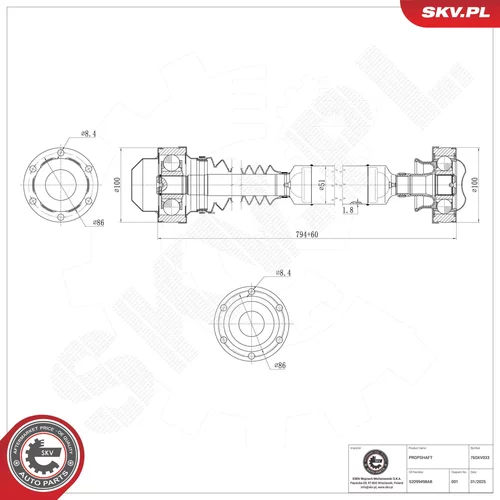 Hnací hriadeľ 76SKV033 (ESEN SKV) - obr. 1