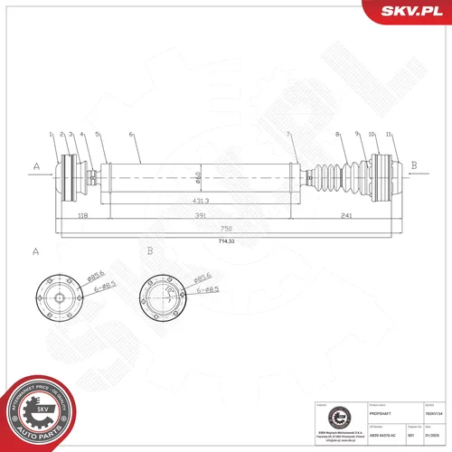 Hnací hriadeľ ESEN SKV 76SKV154