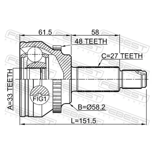 Sada kĺbov hnacieho hriadeľa 3510-SX11A48 /FEBEST/ - obr. 1