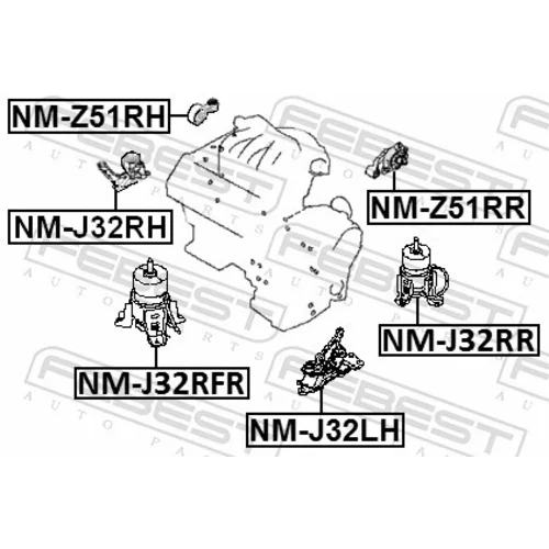 Uloženie motora NM-J32RH /FEBEST/ - obr. 1
