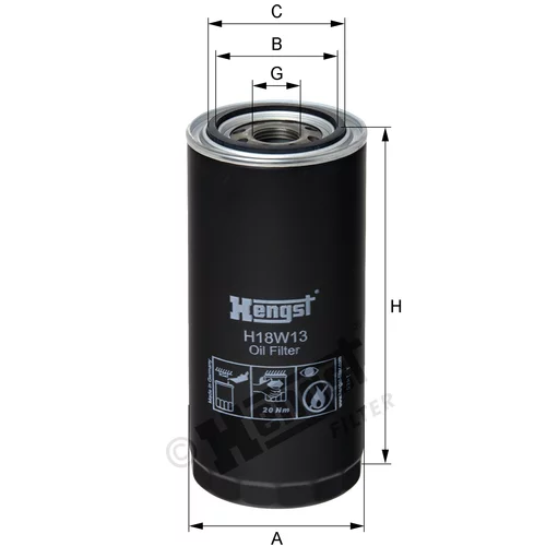 Olejový filter HENGST FILTER H18W13