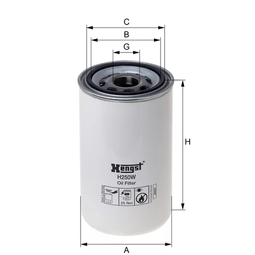 Olejový filter HENGST FILTER H250W