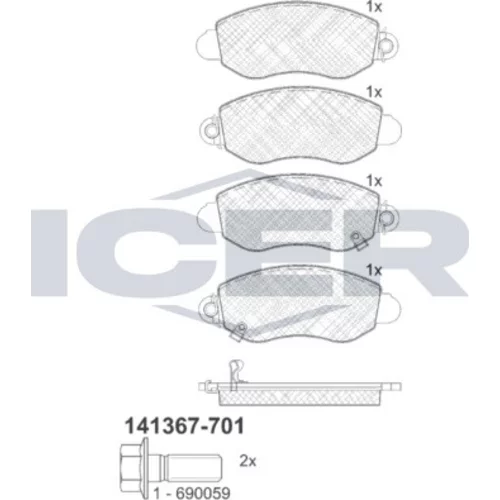 Sada brzdových platničiek kotúčovej brzdy ICER 141367-701
