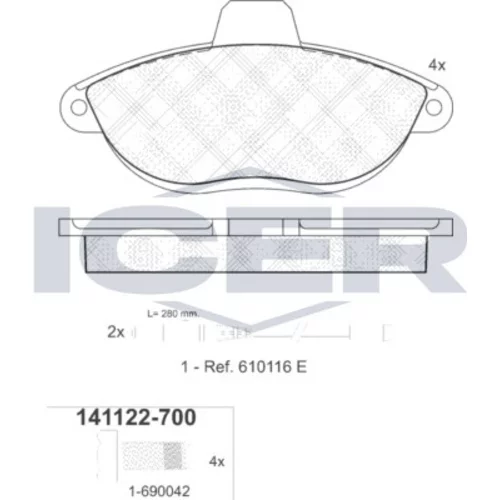 Sada brzdových platničiek kotúčovej brzdy ICER 141122-700