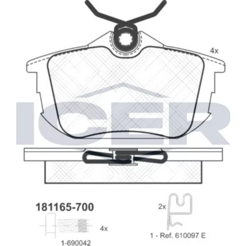 Sada brzdových platničiek kotúčovej brzdy ICER 181165-700