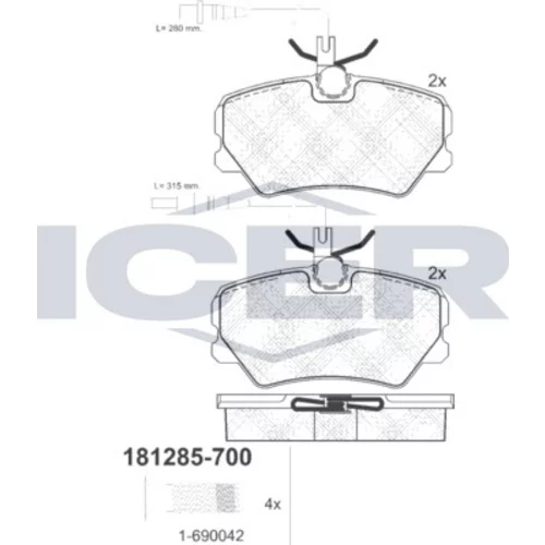 Sada brzdových platničiek kotúčovej brzdy ICER 181285-700