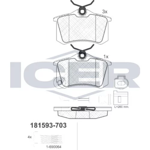 Sada brzdových platničiek kotúčovej brzdy ICER 181593-703