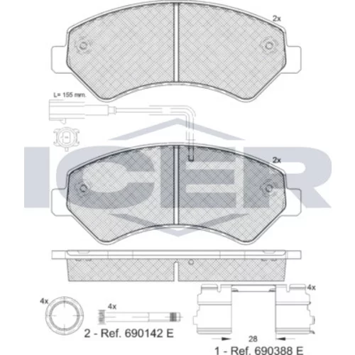 Sada brzdových platničiek kotúčovej brzdy ICER 141836-201