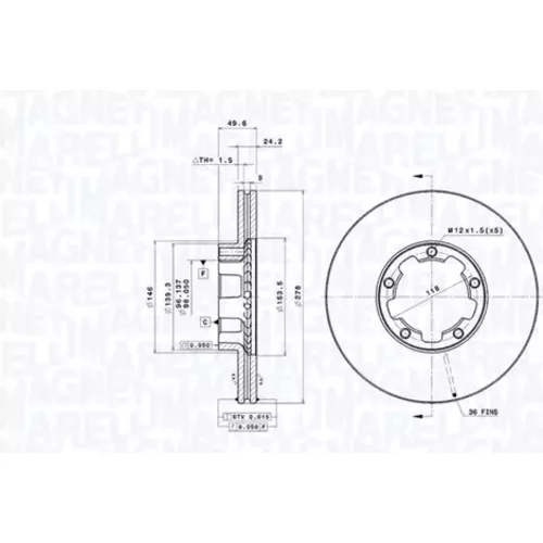 Brzdový kotúč MAGNETI MARELLI 360406188700