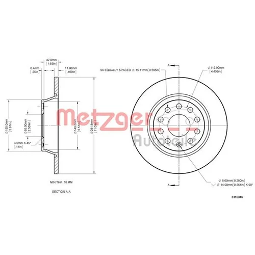 Brzdový kotúč METZGER 6110046