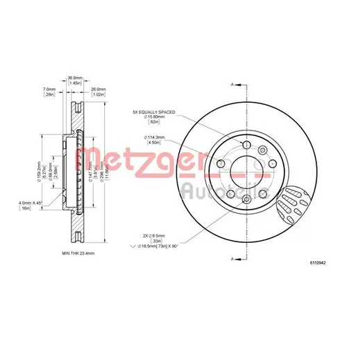 Brzdový kotúč 6110942 /METZGER/ - obr. 1