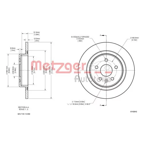 Brzdový kotúč 6110910 /METZGER/ - obr. 1
