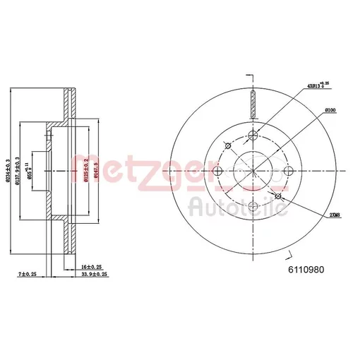 Brzdový kotúč 6110980 /METZGER/ - obr. 1