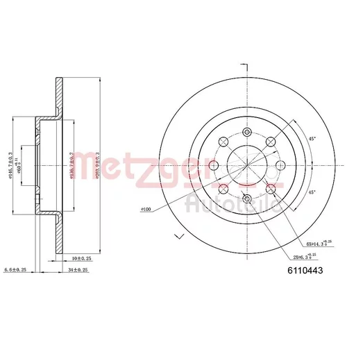 Brzdový kotúč 6110443 /METZGER/