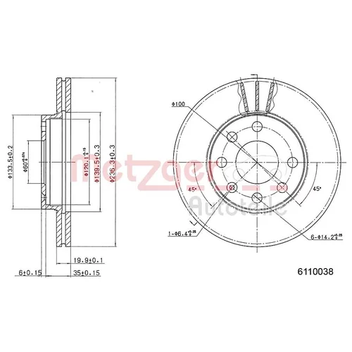 Brzdový kotúč METZGER 6110038