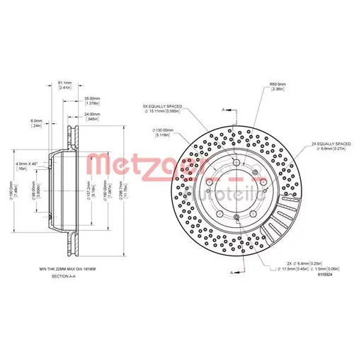 Brzdový kotúč 6110924 /METZGER/ - obr. 1
