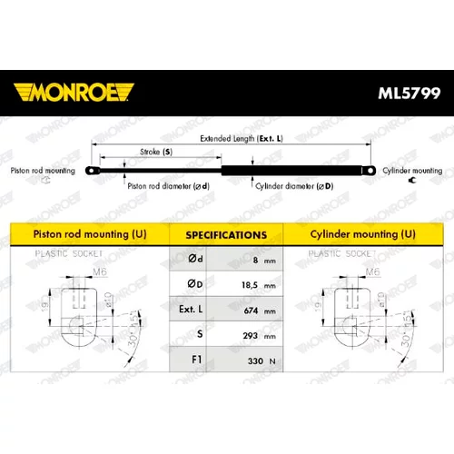 Plynová vzpera, kapota motora ML5799 /MONROE/ - obr. 6