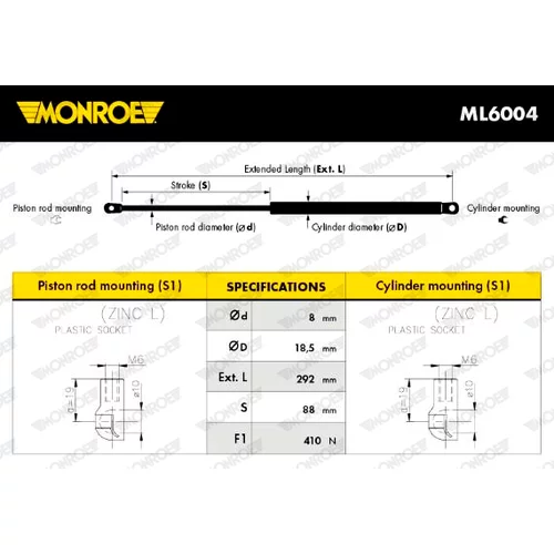 Plynová vzpera, kapota motora ML6004 /MONROE/ - obr. 7