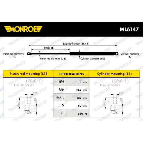 Plynová vzpera, kapota motora ML6147 /MONROE/ - obr. 6