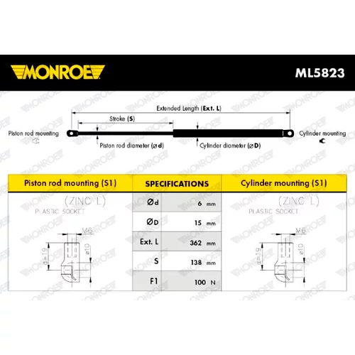 Plynová vzpera pre zadné sklo ML5823 /MONROE/ - obr. 6